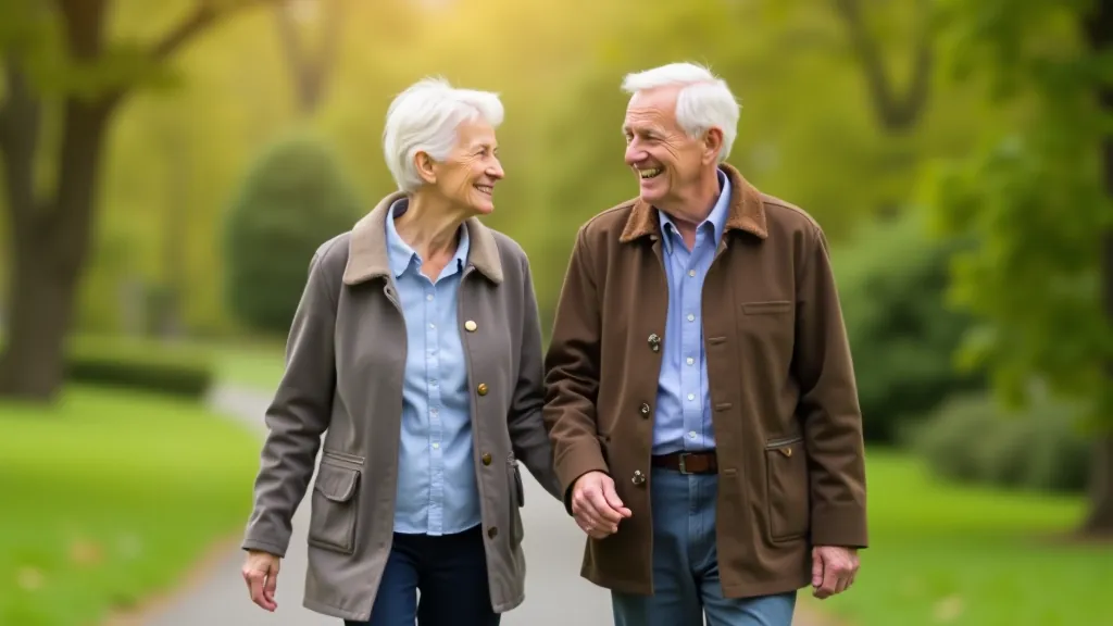 Senior couple enjoying peaceful walk through Phoenix Park Dublin with trees and pathways